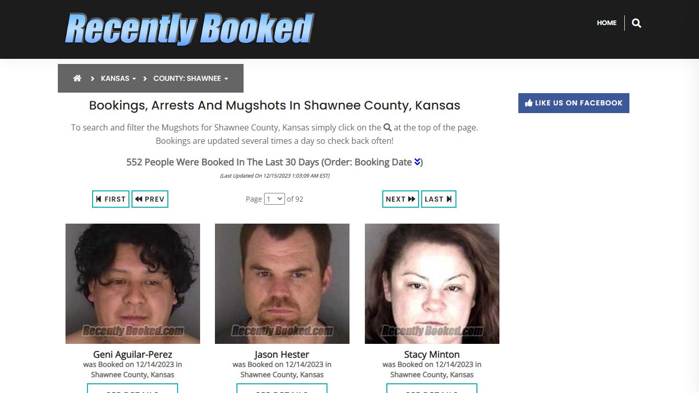 Bookings, Arrests and Mugshots in Shawnee County, Kansas - Recently Booked